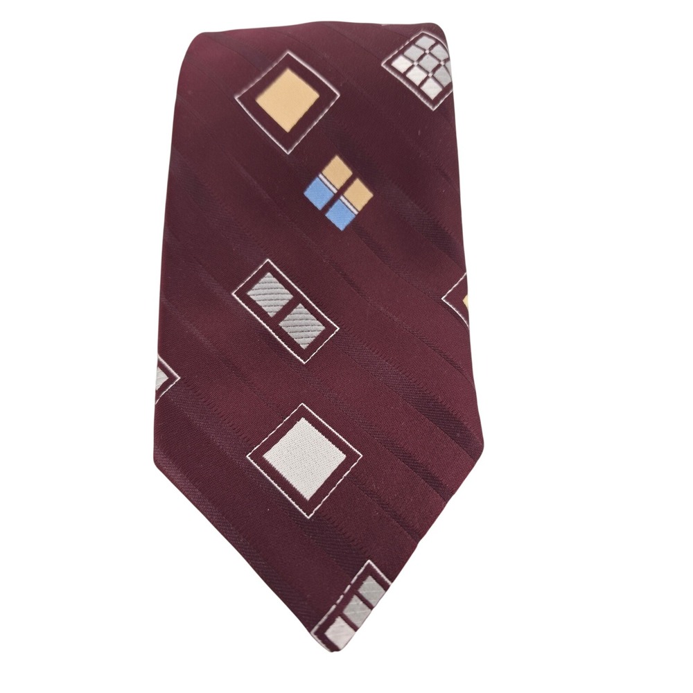 Givenchy Gentlemen Paris Burgundy Geometric Square Pattern Vintage Neck Tie